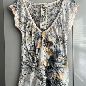 Print V-Neck Women's Top with Butterflies